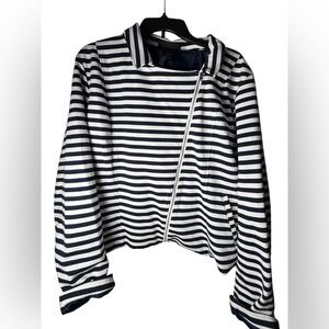 Lane Bryant Navy & White Striped Asymmetrical Zip Blazer
